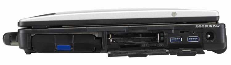 Бизнес ноутбук Panasonic Toughbook CF-53 - вид справа с открытыми разъемами