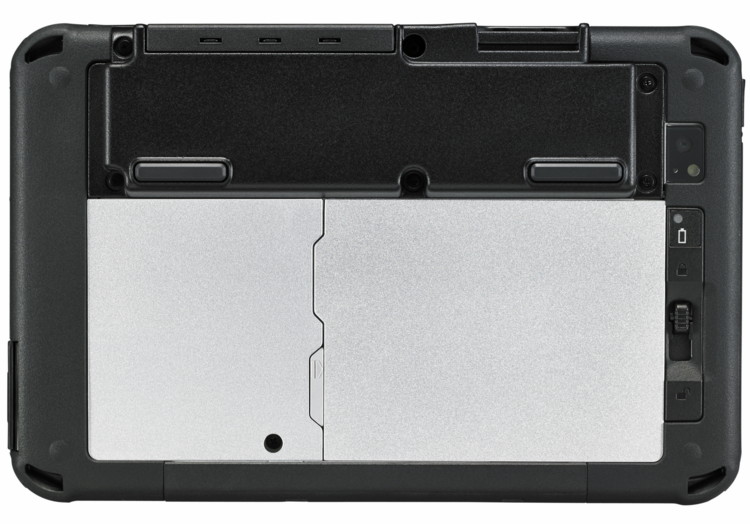 Полностью защищенный планшет Panasonic Toughpad FZ-B2 - вид снизу с открытым аккумуляторным отсеком